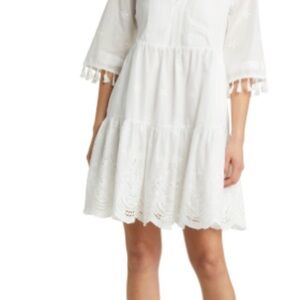 Tahari ASL Cream Long Sleeve Eyelet Dress